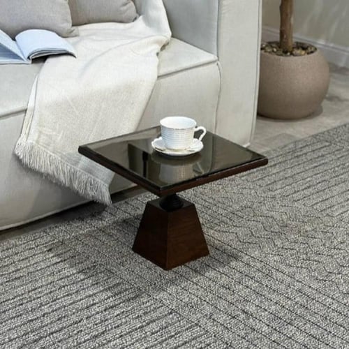 طقم طاولات ضيافة 7 قطع خشب سنديان بني مستطيل بسطح...