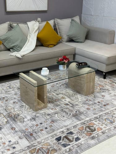 طاولة ضيافة زجاج رخام ترافنتينو بيج 120x60x40 سم