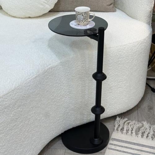 طاولة خدمة حديد زجاج أسود 25x25x55 سم