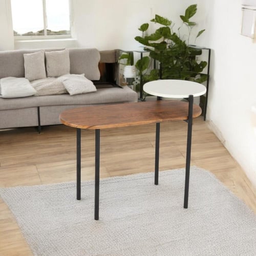 طاولة جانبية خشب وحديد أبيض وبني 70x30x56 سم