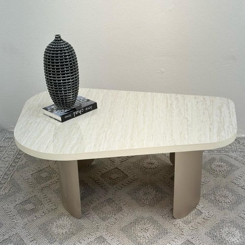 طاولة قهوة سطح بديل الرخام ترافنتينو ملمس ناعم قاع...