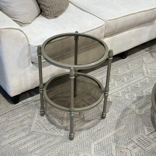 طقم طاولات ضيافة 5 قطع زجاج بني وهيكل شمباني دورين...