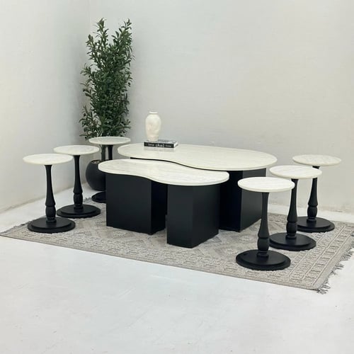 طقم طاولات ضيافة 8 قطع بديل رخام ترافنتينو وقاعدة...