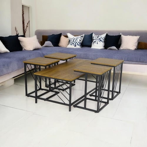 طقم طاولات ضيافة 5 قطع لون خشبي