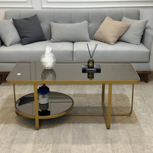 طاولة ضيافة زجاج مرايا دورين بهيكل حديدي ذهبي TL