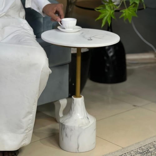 طاولة خدمة سطح رخام عمود ذهبي قاعدة رخام