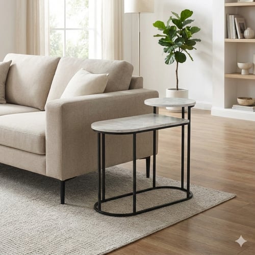 طاولة جانبية حديد أسود وسطح خشب رخامي دورين