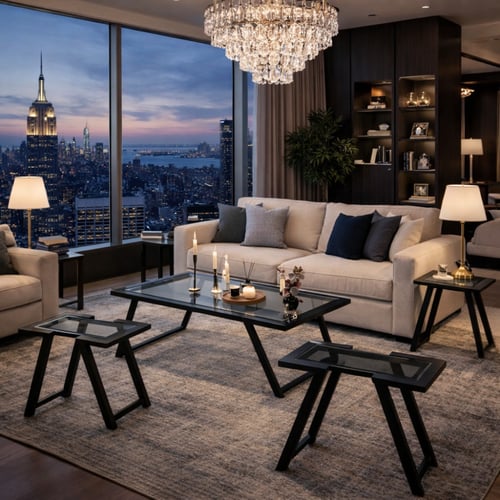 طقم طاولات أسود سطح زجاج