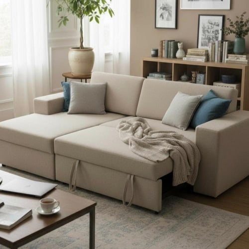 كنب قماش بيج متعدد الاستخدامات - بتصميم فاخر *شحن...