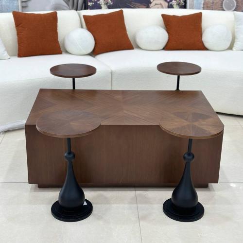 طقم طاولات ضيافة 5 قطع خشب سنديان مستطيل وقاعدة مع...