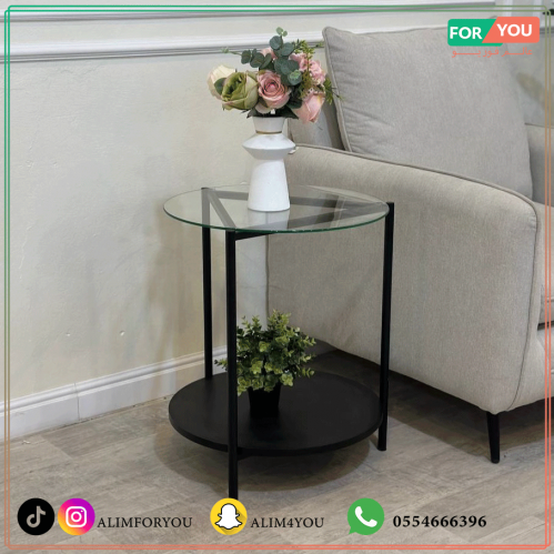 طاولة جانبية دورين زجاج وأسود بتصميم مدمج 50x50x60...