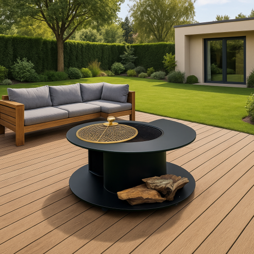 منقل شوي حديد دائري بكفرات متحرك لون أسود winter