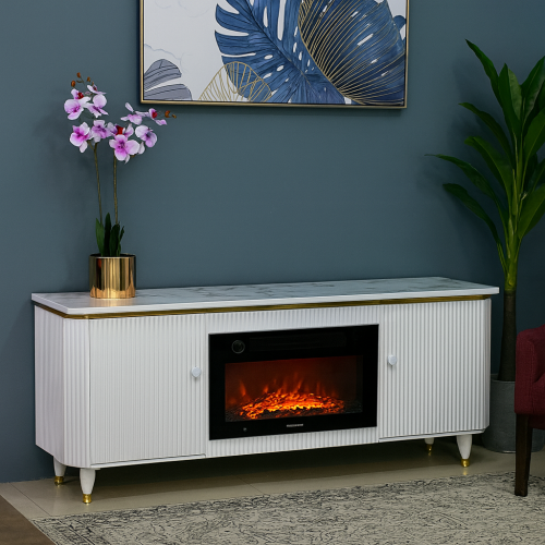 دفاية ديكور مع طاولة بلازما لون ابيض