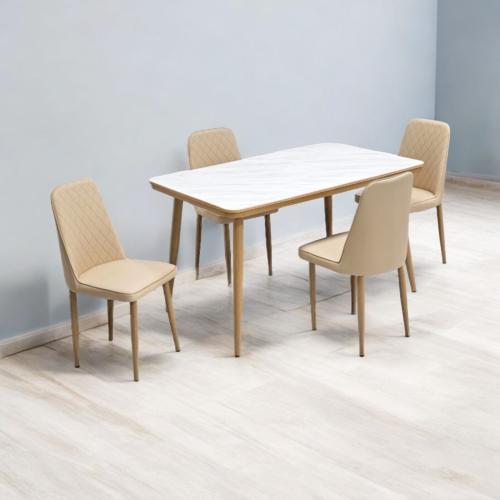 طاولة طعام رخام كراسي جلد