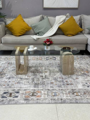 طاولة ضيافة زجاج رخام ترافنتينو بيج 120x60x40 سم
