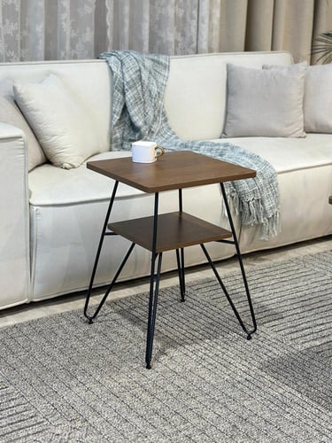 طقم طاولات ضيافة دورين خشب بني مع 4 خدمة