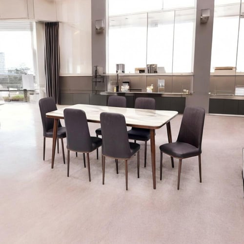 طاولة طعام رخام 6 كرسي لون بني غامق مطرز