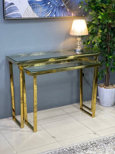 كنسول - مدخل ذهبي أستيل سطح زجاج مقاس صغير