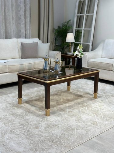 طقم طاولات ضيافة خشبي بسطح زجاجي شفاف – فخامة تليق...