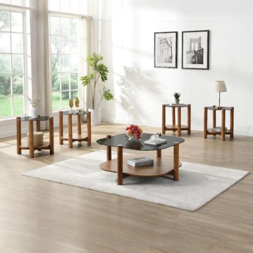 طقم طاولات 5 قطع زجاج وخشب بني دورين