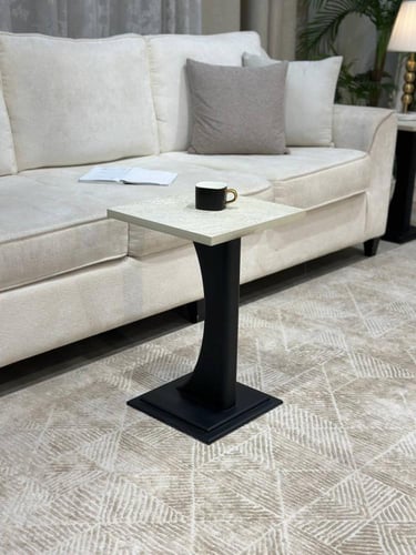 طقم طاولات 7 قطع بديل رخام وقاعدة سوداء مفرغة