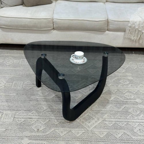 طاولة ضيافة متداخلة سطح زجاج أسود شفاف