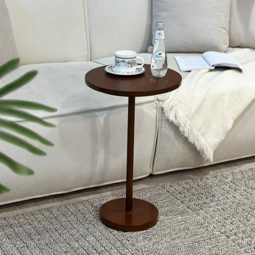 طاولة خدمة خشب وبني وقاعدة رخام 35x35x55 سم