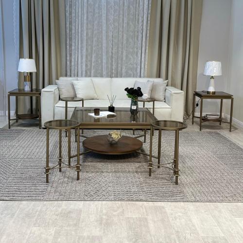 طقم طاولات 7 قطع زجاج بني وهيكل شمباني مزخرف