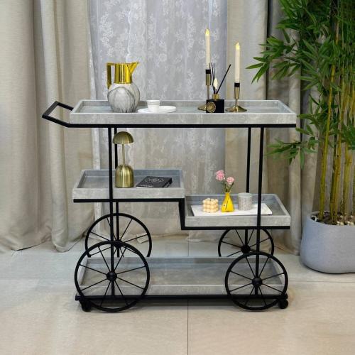 عربية تقديم الشاي والقهوة - 3 دور لون رمادي