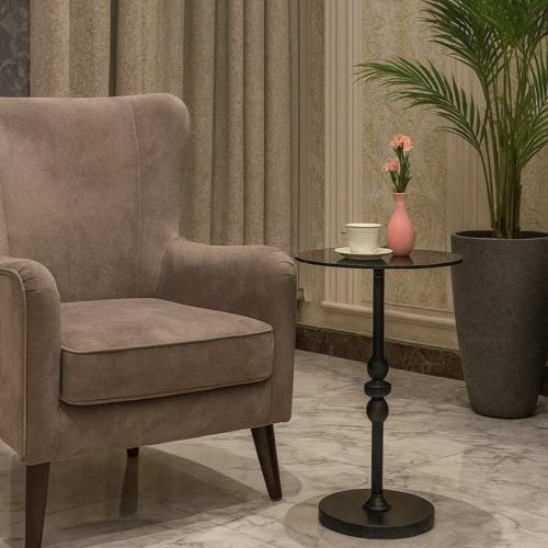 طاولة خدمة قاعدة سوداء سطح زجاج أسود شفاف - بتصميم...
