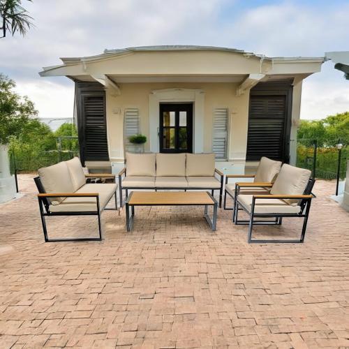 طقم جلسة كنب خارجية 7 أشخاص قماش لون بيج