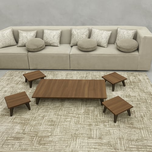 طقم طاولات أرضي 5 قطع خشب جوزي غامق مستطيل