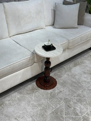 طقم طاولات 8 قطع رخامي أبيض وقواعد خشبية كلاسيكية