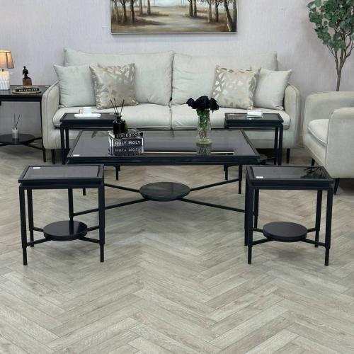 طقم طاولات ضيافة دورين سطح زجاج أسود