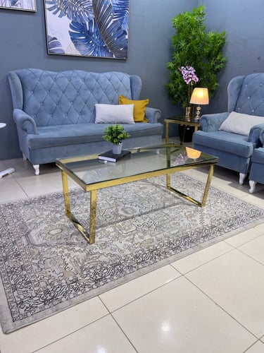 طاولة ضيافة زجاج وقواعد استيل ذهبي 120x60x49 سم