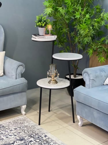 طاولة جانبية حديد سطح خشب شكل رخام 40x36x104 سم