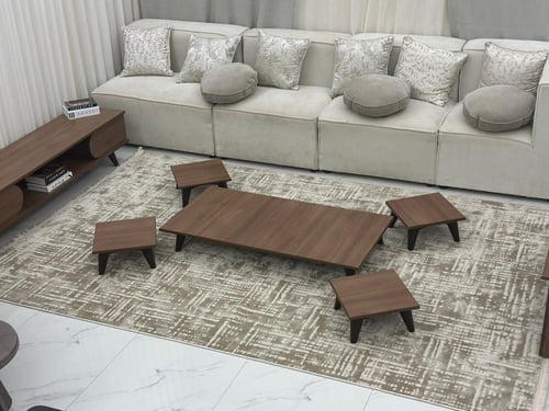 طقم طاولات أرضي 5 قطع خشب جوزي غامق مستطيل