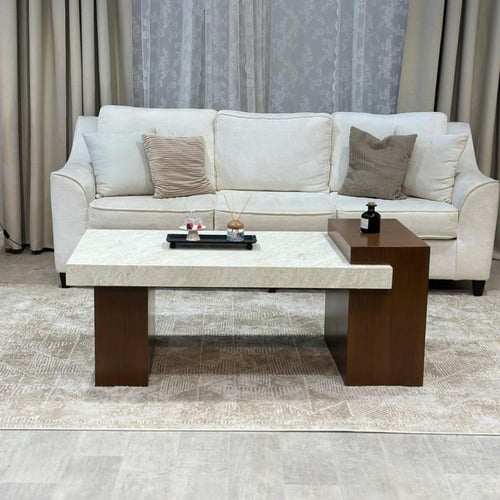 طقم طاولة ضيافة قاعدة خشب بني سطح بديل الرخام مع 6...