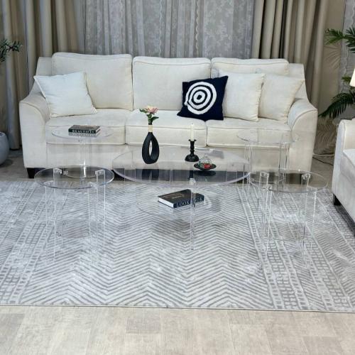 طقم طاولات ضيافة 5 قطع أكريليك شفاف دورين دائرية