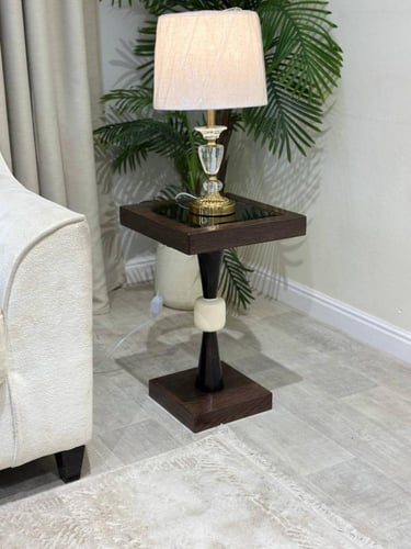 طقم طاولات ضيافة خشب بني غامق سطح زجاج شفاف مع 6 خ...