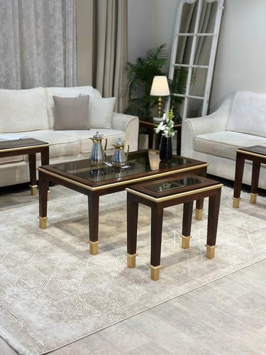 طقم طاولات ضيافة خشبي بسطح زجاجي شفاف – فخامة تليق...