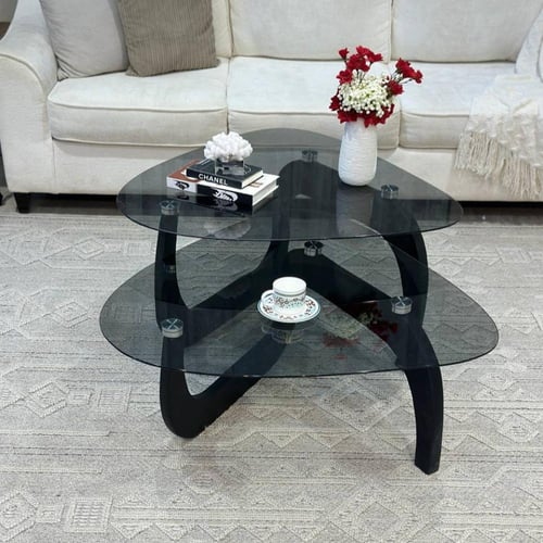 طاولة ضيافة متداخلة سطح زجاج أسود شفاف