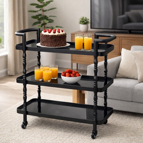 عربة ضيافة فاخرة بثلاثة أدوار – لون أسود