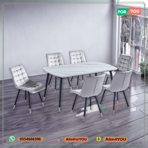 طقم طاولة سيراميك 6 كراسي رمادي