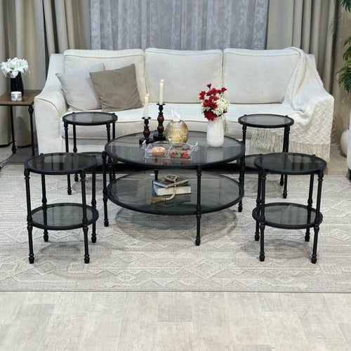 طقم طاولات ضيافة 5 قطع زجاج أسود دورين