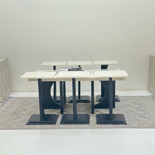 طقم طاولات ضيافة 7 قطع بديل رخام وقاعدة خشب أسود م...