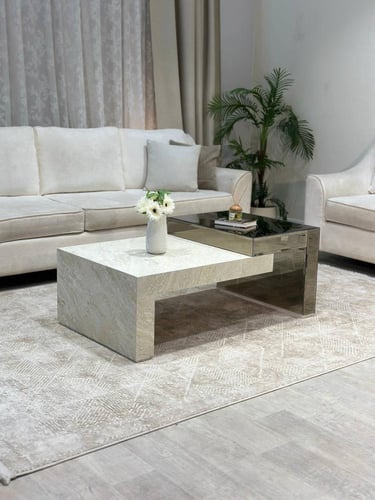 طقم طاولات 7 قطع بديل رخام ومرايا وهيكل فضي