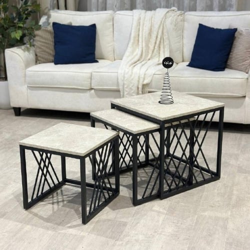 طقم طاولات شاي خشب رمادي 3 قطع