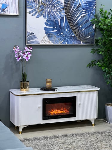 دفاية ديكور مع طاولة بلازما لون ابيض