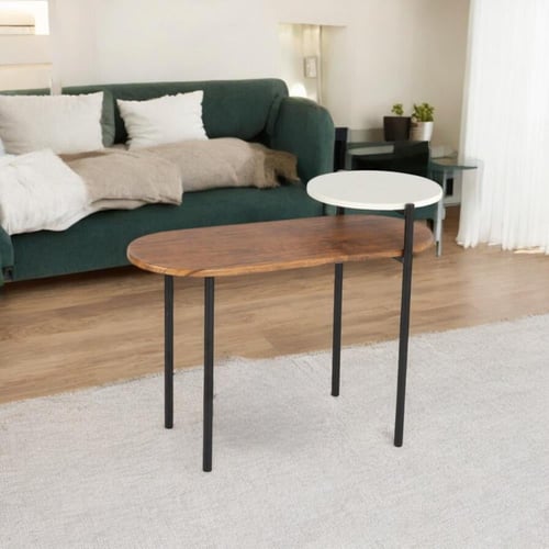 طاولة جانبية خشب وحديد أبيض وبني 70x30x56 سم